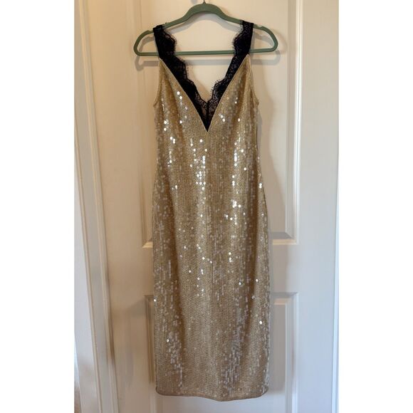 ZARA ZW COLLECTION Gold Sequin Lace Maxi Dress | Rare | Evening - Picture 3 of 7